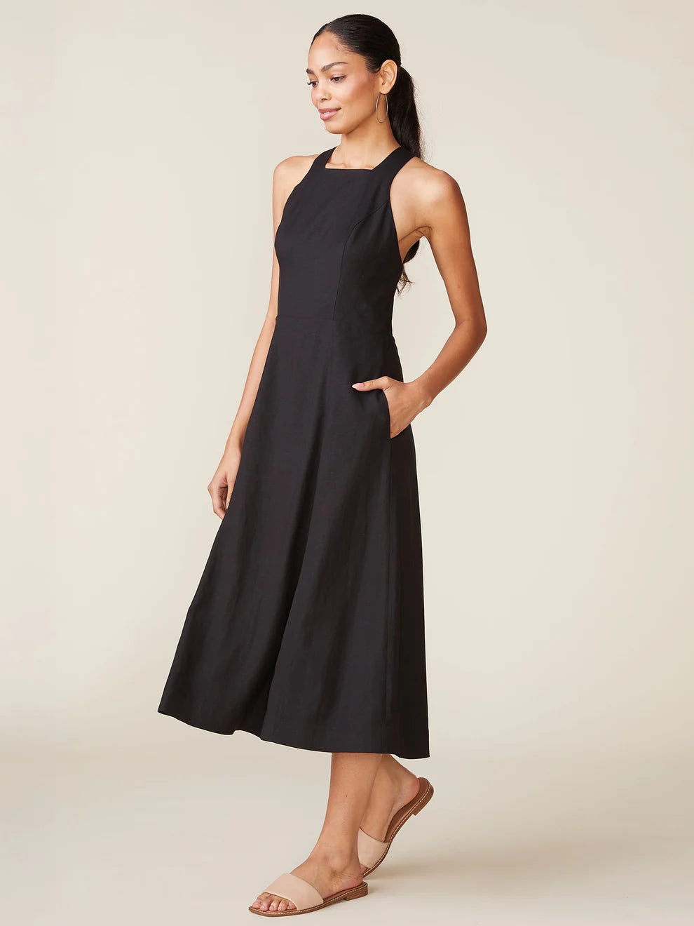 Linen Blend Cross Back Midi Dress