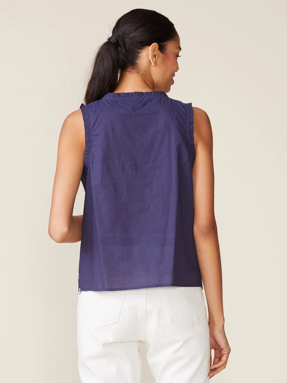Embroidered Cotton Button Tank Top