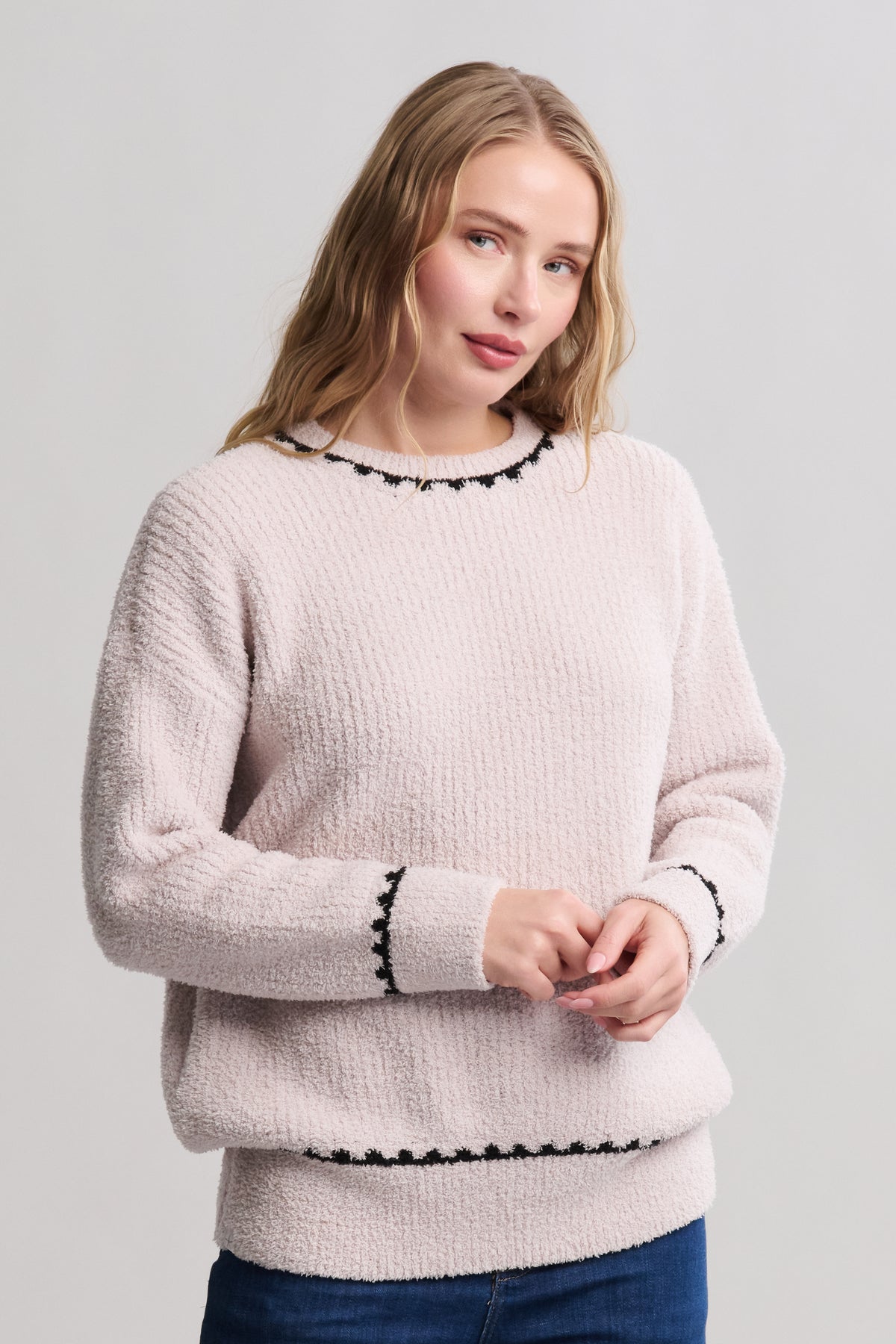 CozyChic® Ribbed Sweater with Blanket Stitch