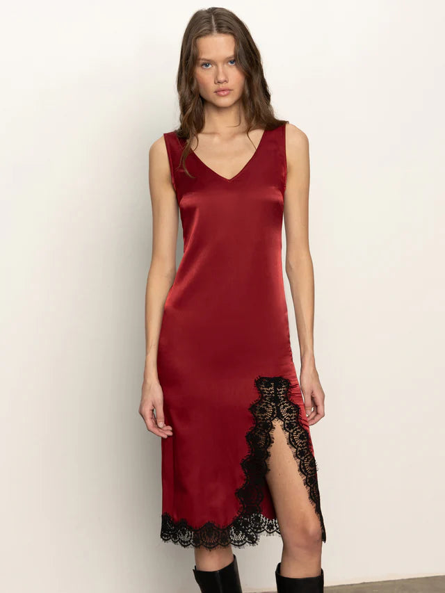 Revenge Midi Satin Dress Crimson