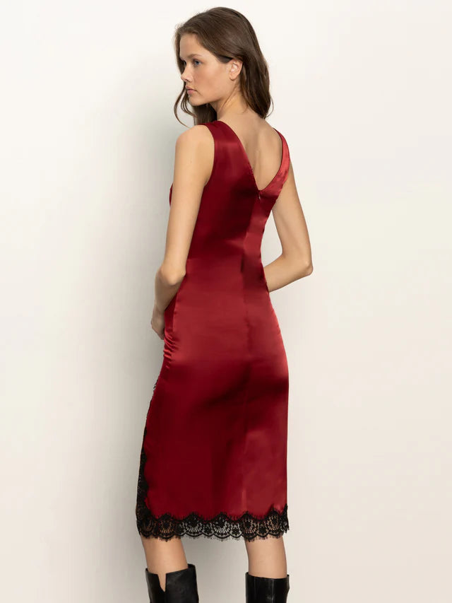 Revenge Midi Satin Dress Crimson