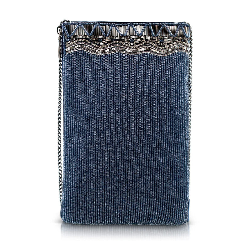True Blue Precious Stone with Fringe Beaded Crossbody Handbag