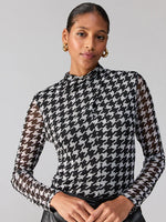 Load image into Gallery viewer, Make A Statement Mesh Top Pulse Houndstooth
