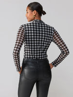 Load image into Gallery viewer, Make A Statement Mesh Top Pulse Houndstooth

