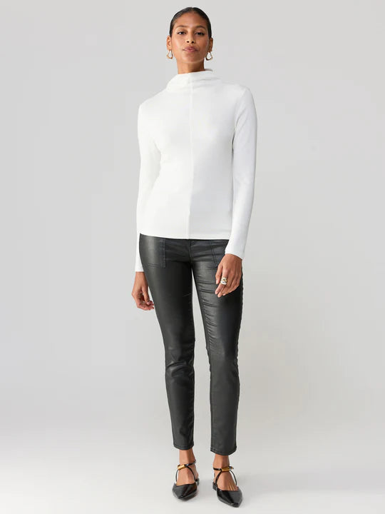 Soft Mock Neck Rib Knit Top Mineral