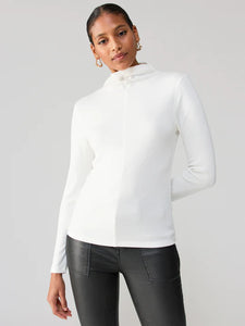 Soft Mock Neck Rib Knit Top Mineral