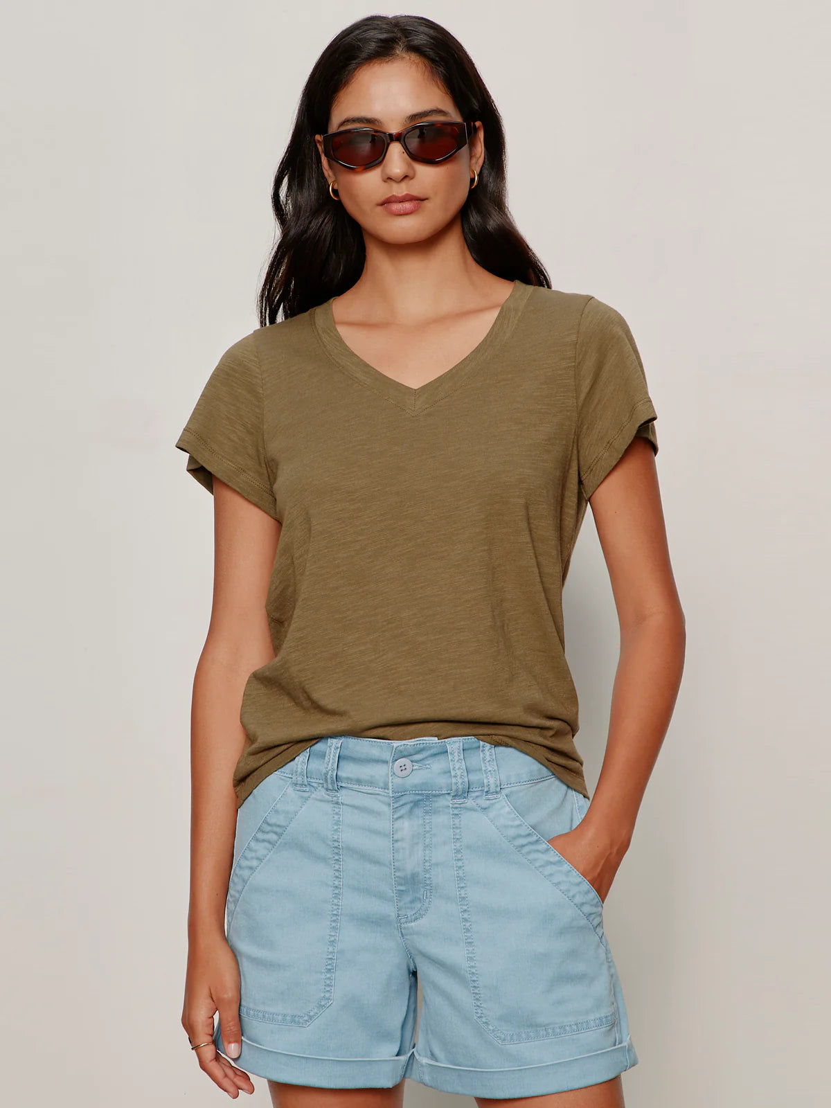 Soft V Neck Tee - Burnt Olive