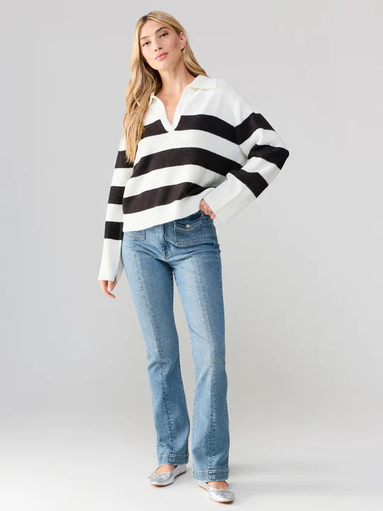 Johnny Collared Sweater Black and Milk Stripe