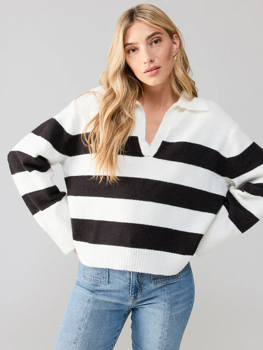 Johnny Collared Sweater Black and Milk Stripe