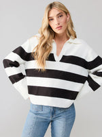 Load image into Gallery viewer, Johnny Collared Sweater Black and Milk Stripe
