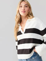 Load image into Gallery viewer, Johnny Collared Sweater Black and Milk Stripe
