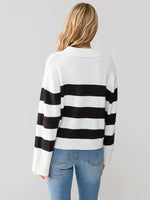 Load image into Gallery viewer, Johnny Collared Sweater Black and Milk Stripe
