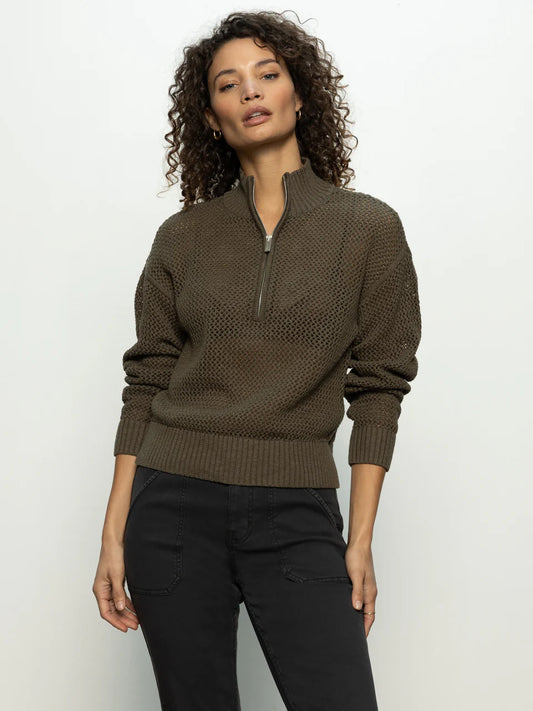 Open Knit Half-Zip Sweater