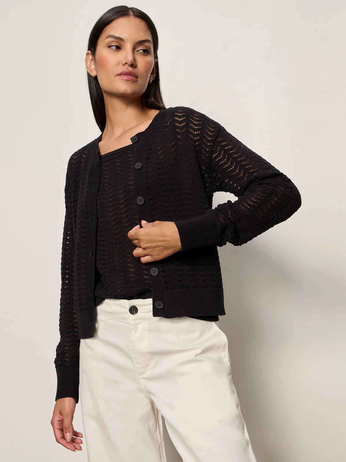 For Keeps Pointelle Cardigan Black