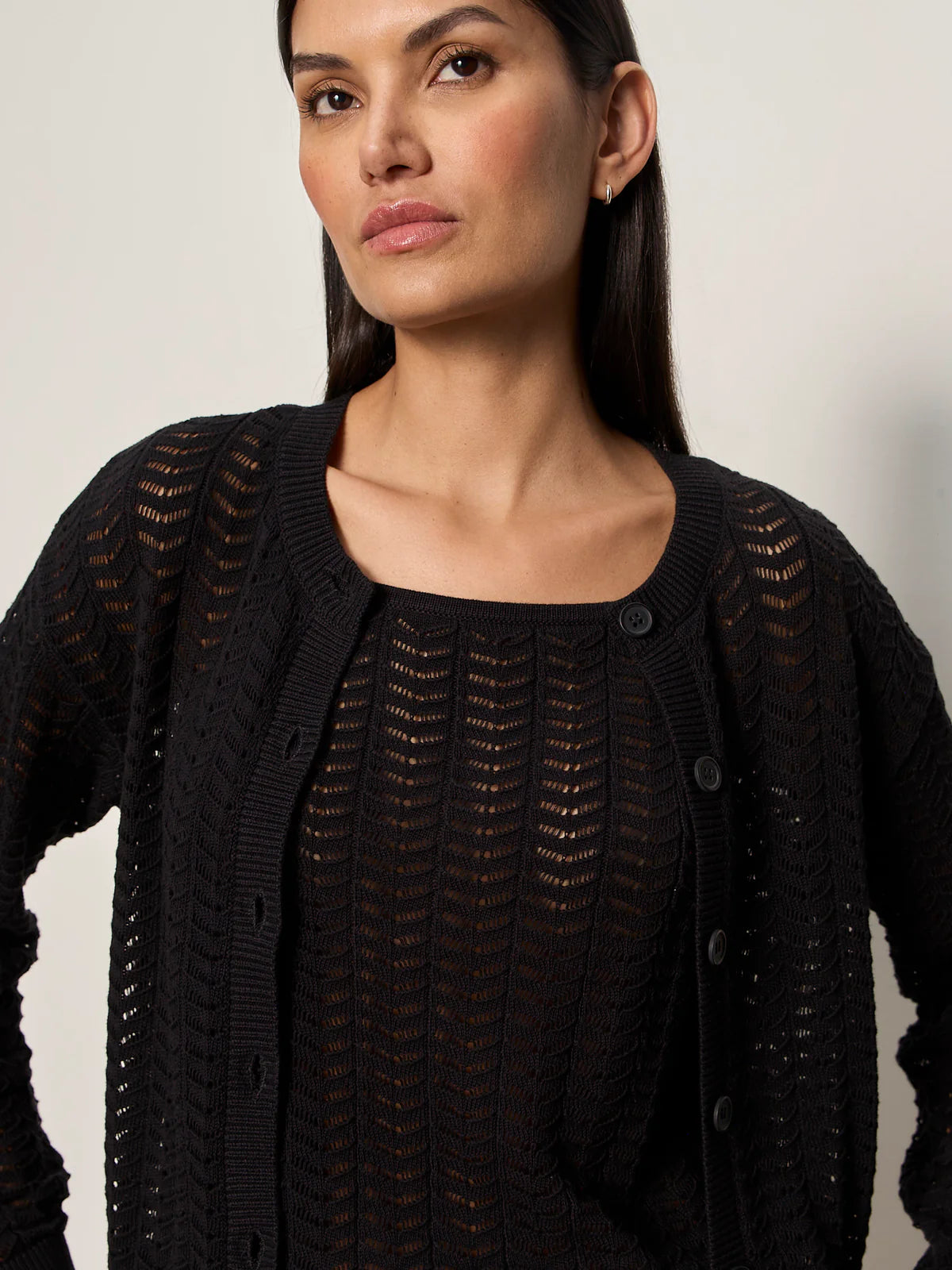 For Keeps Pointelle Cardigan Black