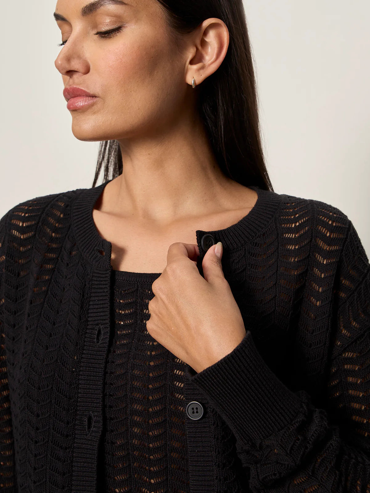 For Keeps Pointelle Cardigan Black