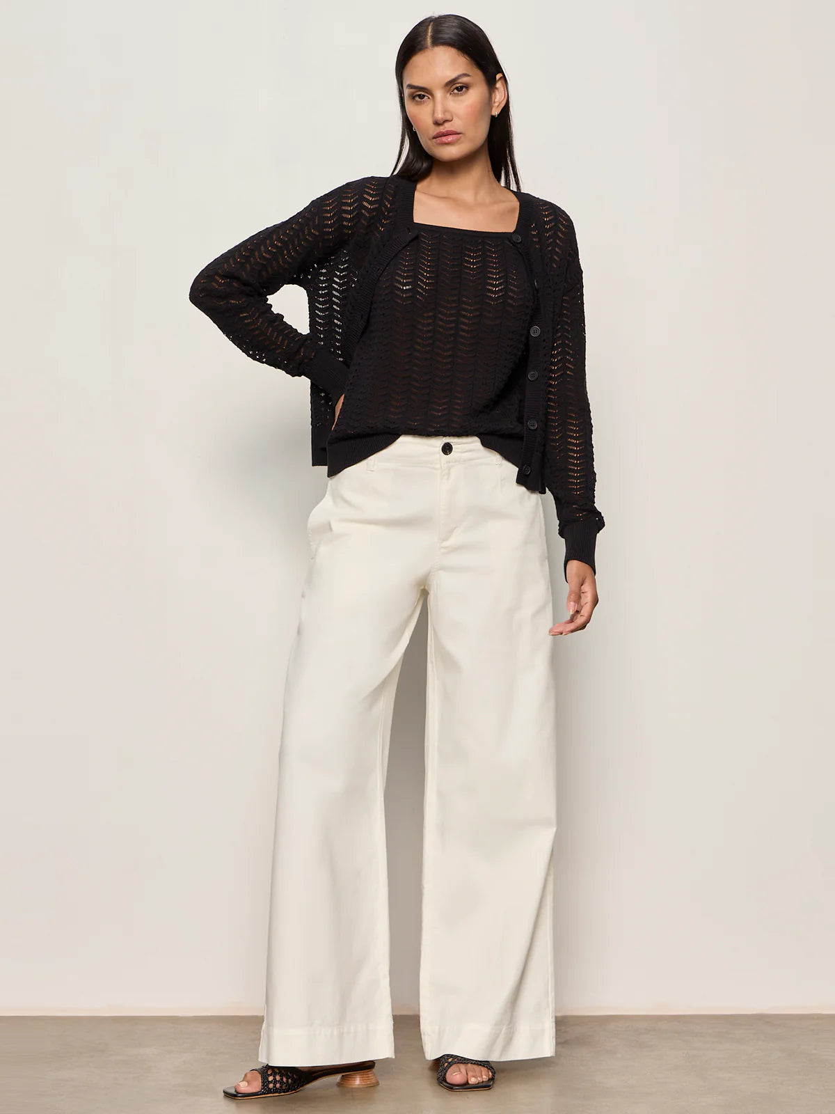 For Keeps Pointelle Cardigan Black