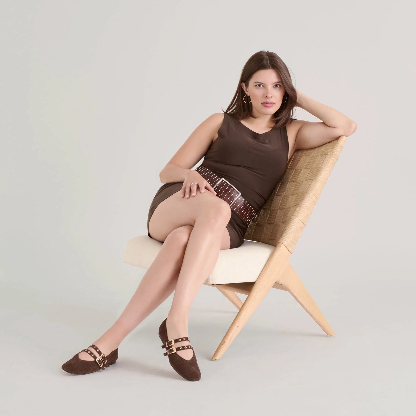 Baylee Grommet Ballet Flats Dk Brown Perforated Suede