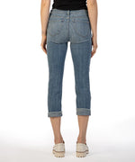 Load image into Gallery viewer, Amy Crop Straight Leg With Roll Up Fray Hem Jean - Gained W/ Medium Base Wash
