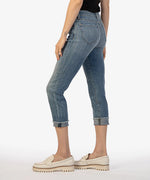 Load image into Gallery viewer, Amy Crop Straight Leg With Roll Up Fray Hem Jean - Gained W/ Medium Base Wash

