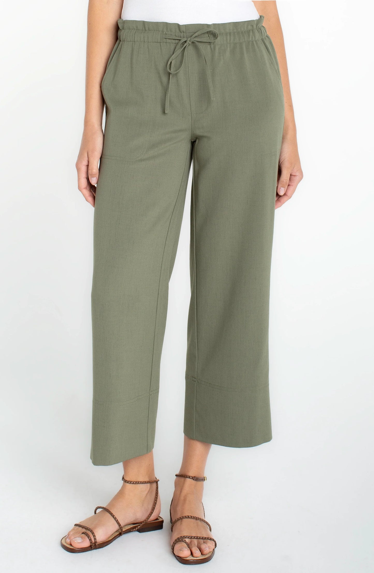 Pull-on Tie Waist Wide Leg Ankle