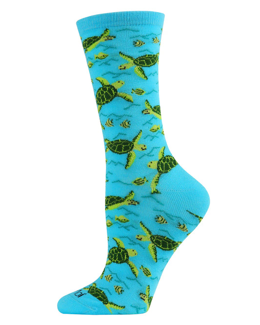 Turtle Time Bamboo Blend Crew Socks