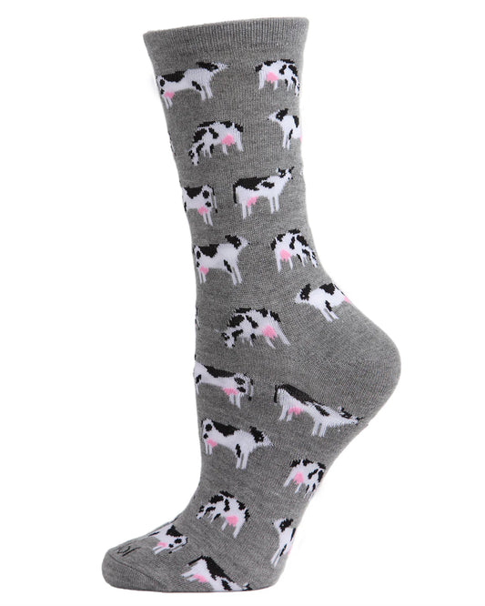 Women's Cow Bamboo Crew Socks