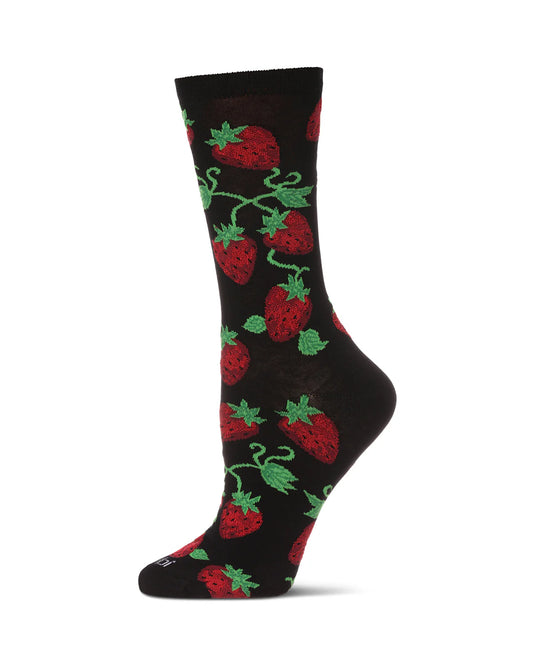 Women's Strawberry Vines Bamboo Crew Socks