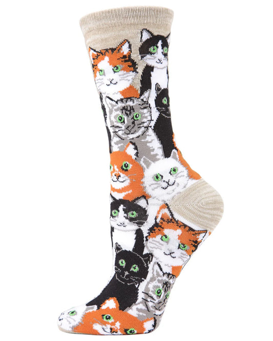 Women's Multi Cat Bamboo Crew Socks