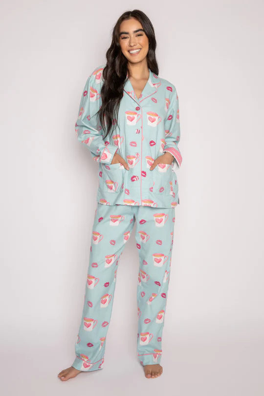 Flannel Pajama Sets - Aqua