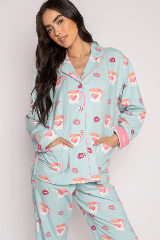 Flannel Pajama Sets - Aqua