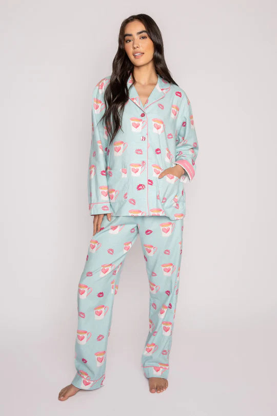 Flannel Pajama Sets - Aqua