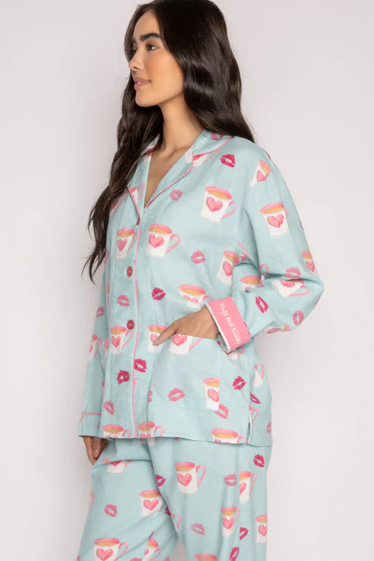 Flannel Pajama Sets - Aqua