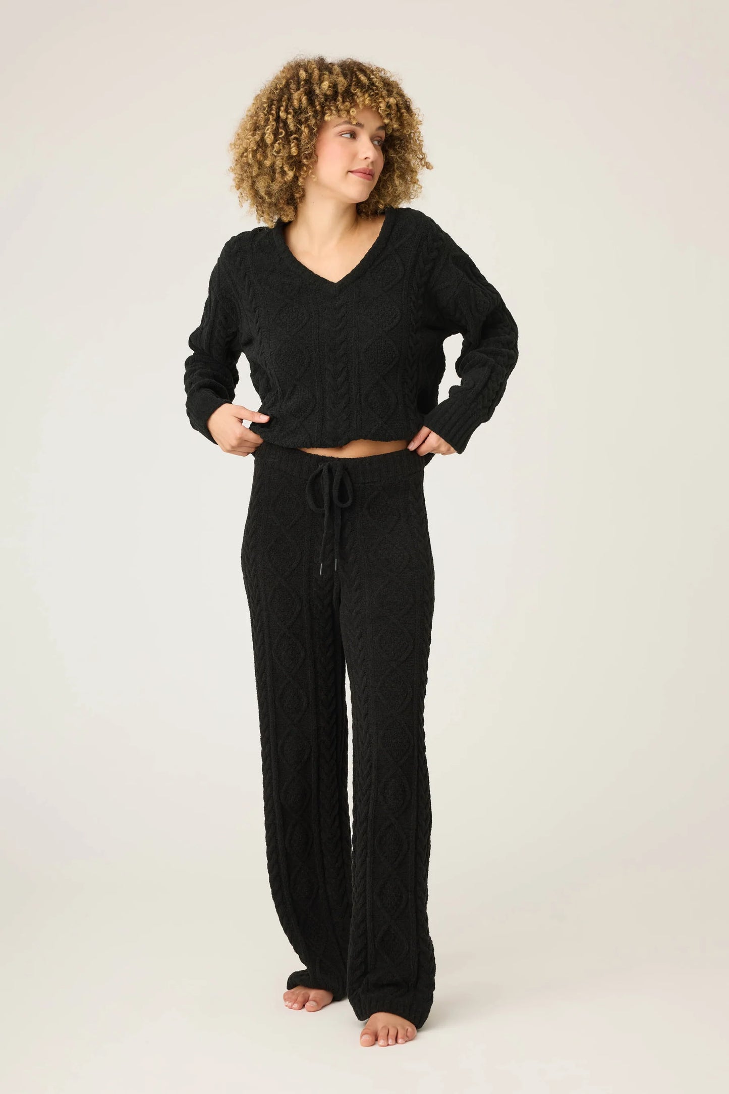 Chenille Cable Knit Open Leg Pants
