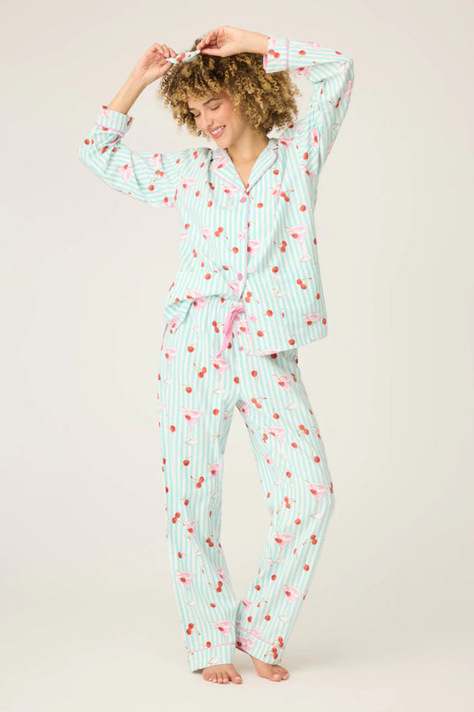 Ma Cherie Cherry Print 3-Piece Flannel PJ Set