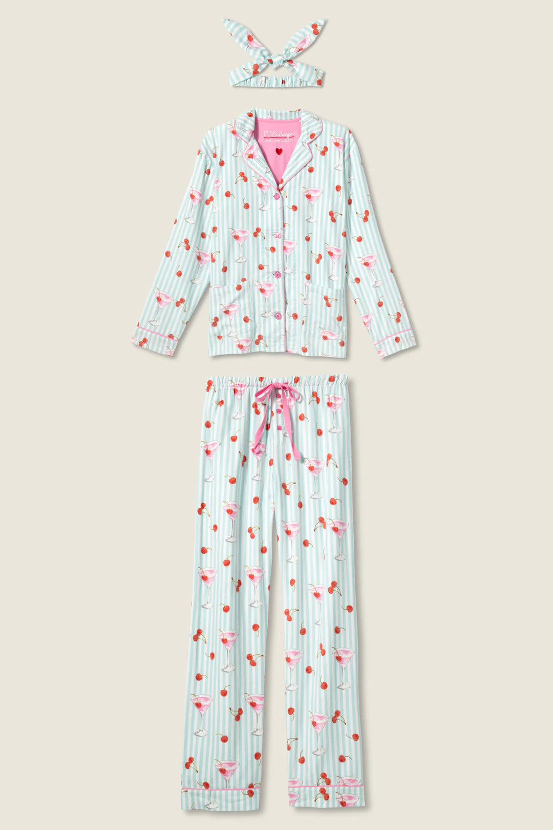 Ma Cherie Cherry Print 3-Piece Flannel PJ Set