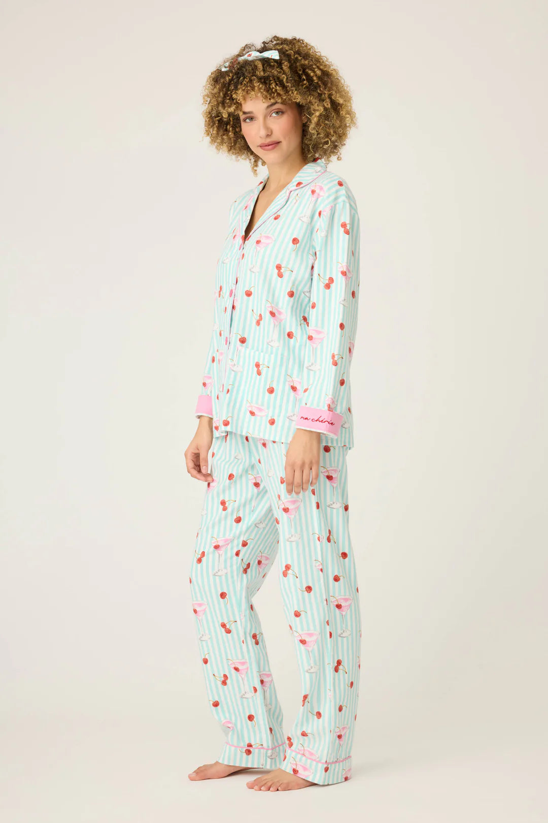 Ma Cherie Cherry Print 3-Piece Flannel PJ Set