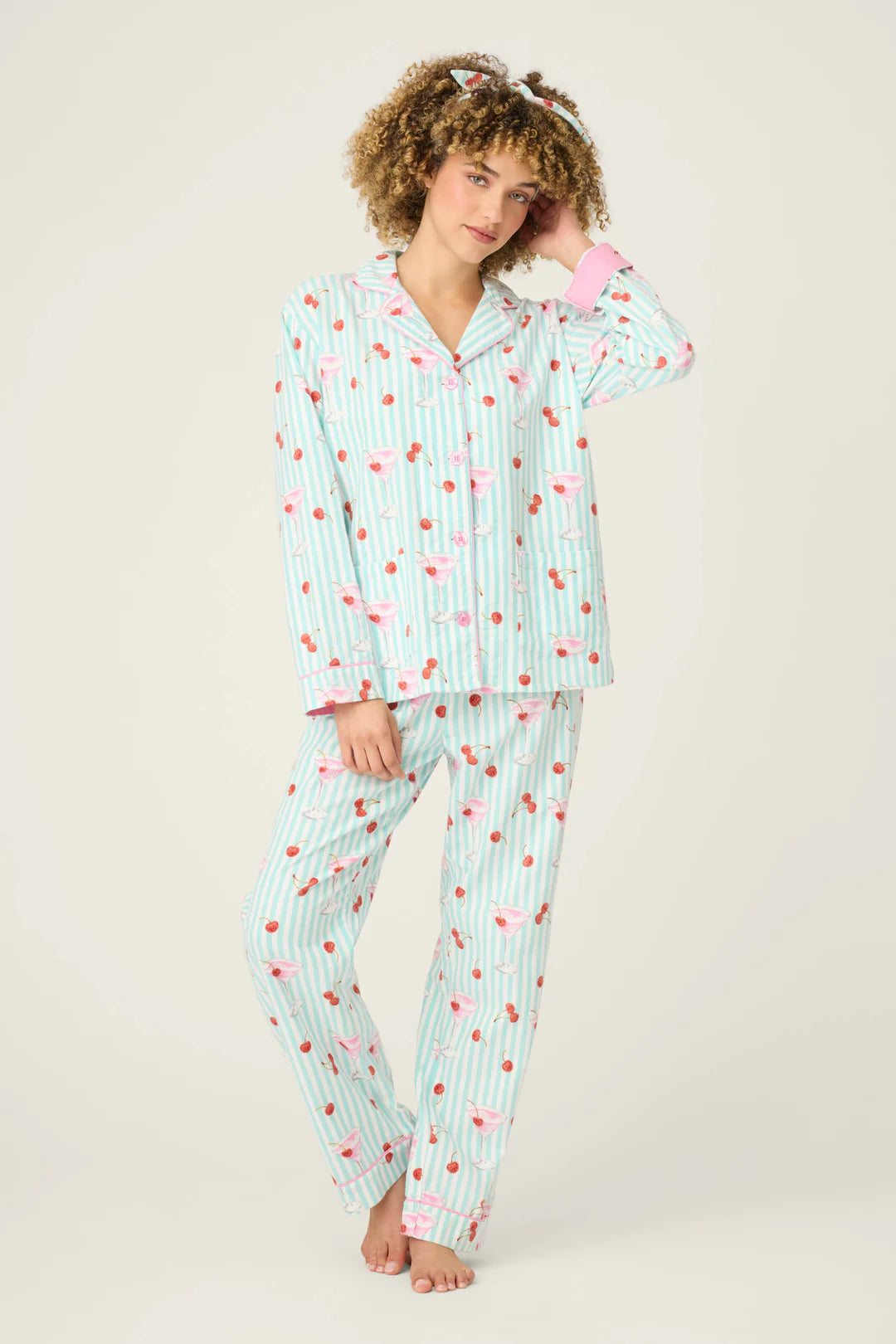 Ma Cherie Cherry Print 3-Piece Flannel PJ Set