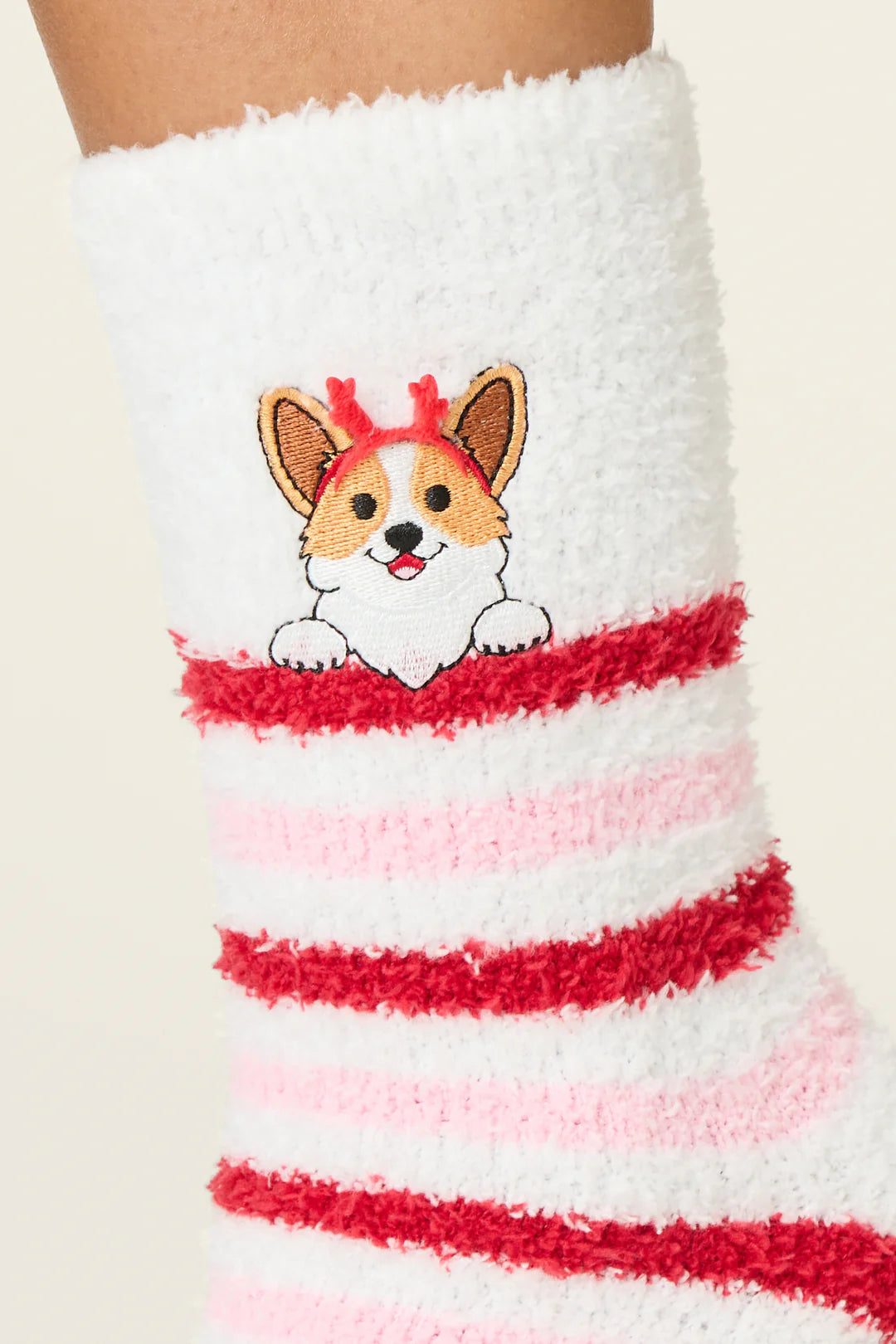 Peace & Pawlidays Corgi Print Crew Socks with Grippers