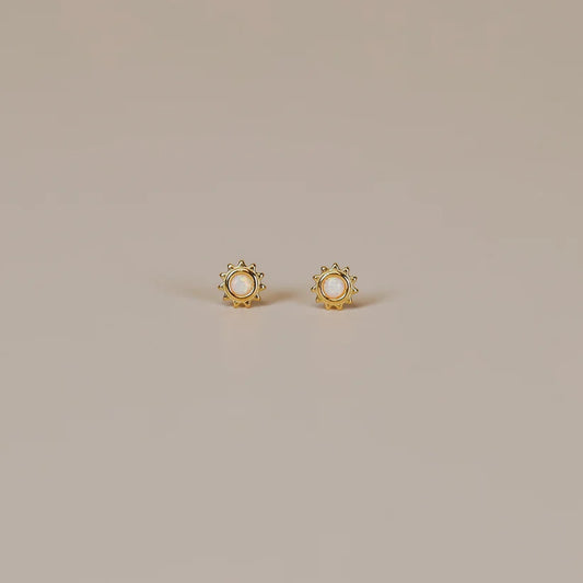 White Opal Sun Stud Earrings