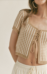 Load image into Gallery viewer, Amore Lace Up Front Crop Sweater

