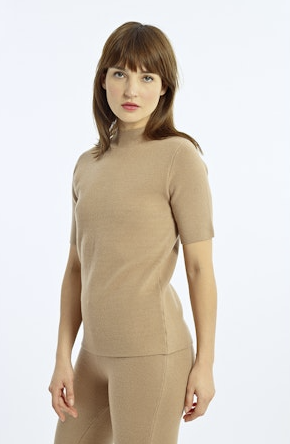 Petal Beige Short Sleeve Knitted Sweater