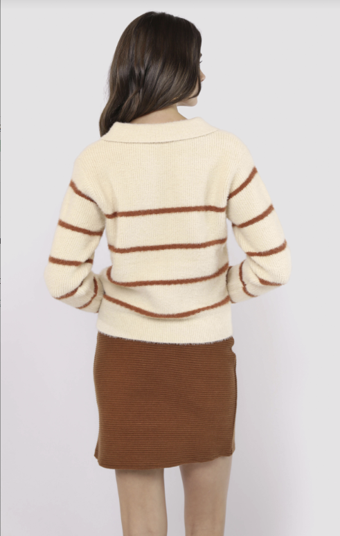 Tova Eyelash Yarn Collared Striped Sweater
