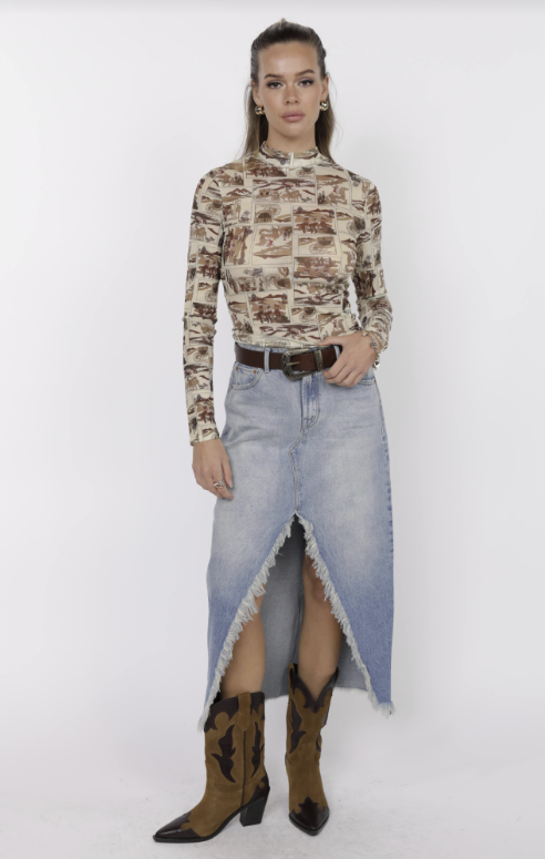 Giddy Up Mock Neck Long Sleeve Mesh Top