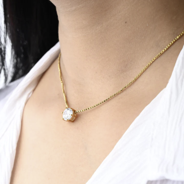 18K Gold-Filled Diamond Pendant Necklace