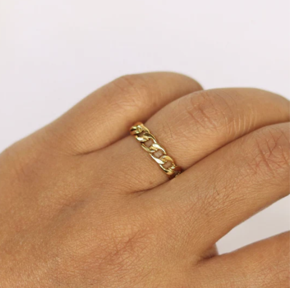 18K Gold-Filled Cuban Link Ring – Dainty Chain Ring for Women