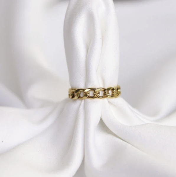 18K Gold-Filled Cuban Link Ring – Dainty Chain Ring for Women