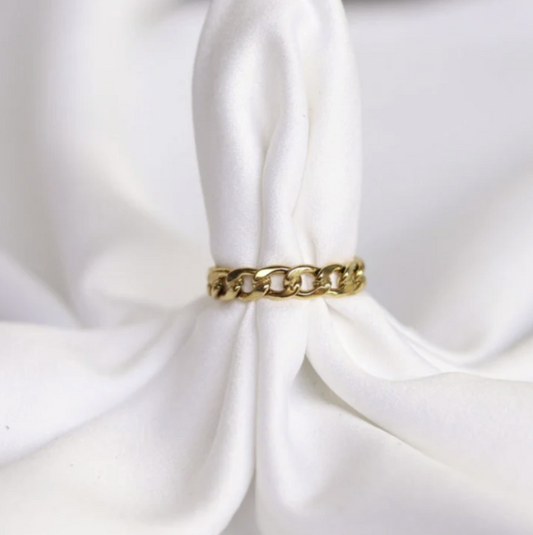 18K Gold-Filled Cuban Link Ring – Dainty Chain Ring for Women