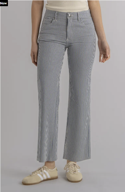 Kelsey Twill Stripe High Rise Ankle Flare in Navy/Ivory