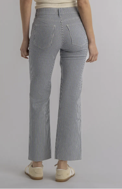 Kelsey Twill Stripe High Rise Ankle Flare in Navy/Ivory